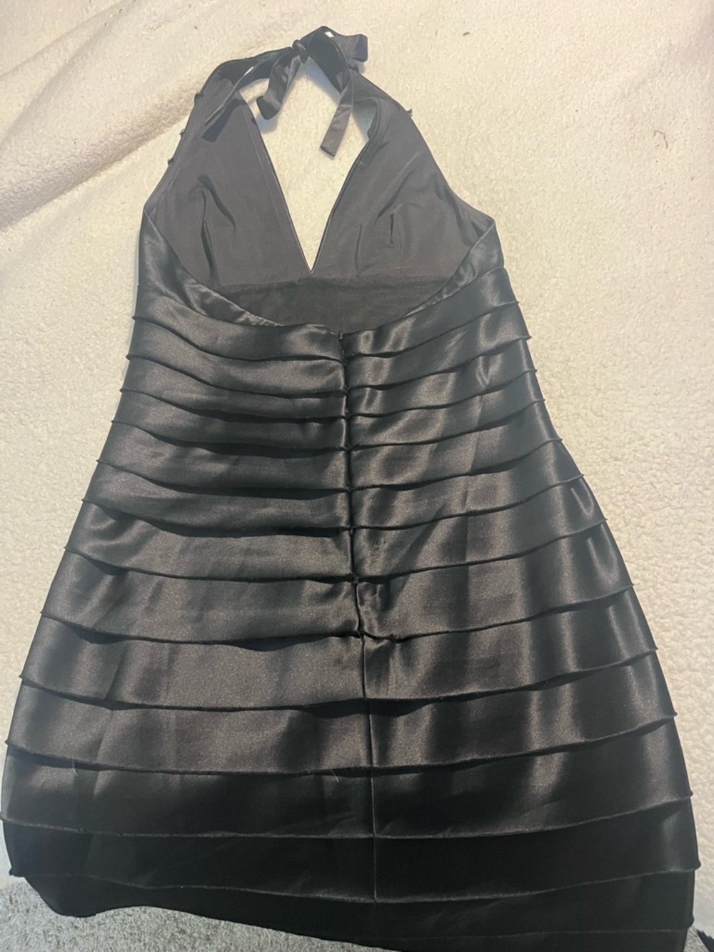 BCBGMaxAzria Black Halter Pleated Satin Mini Dress - Picture 2 of 7